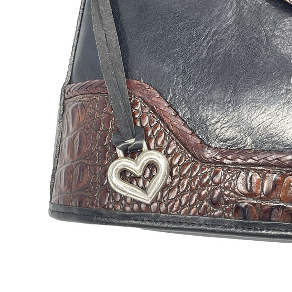 Vintage Brighton Black Leather Brown Croc Embossed Bucket Shoulder Bag Purse‎ - Picture 6 of 14